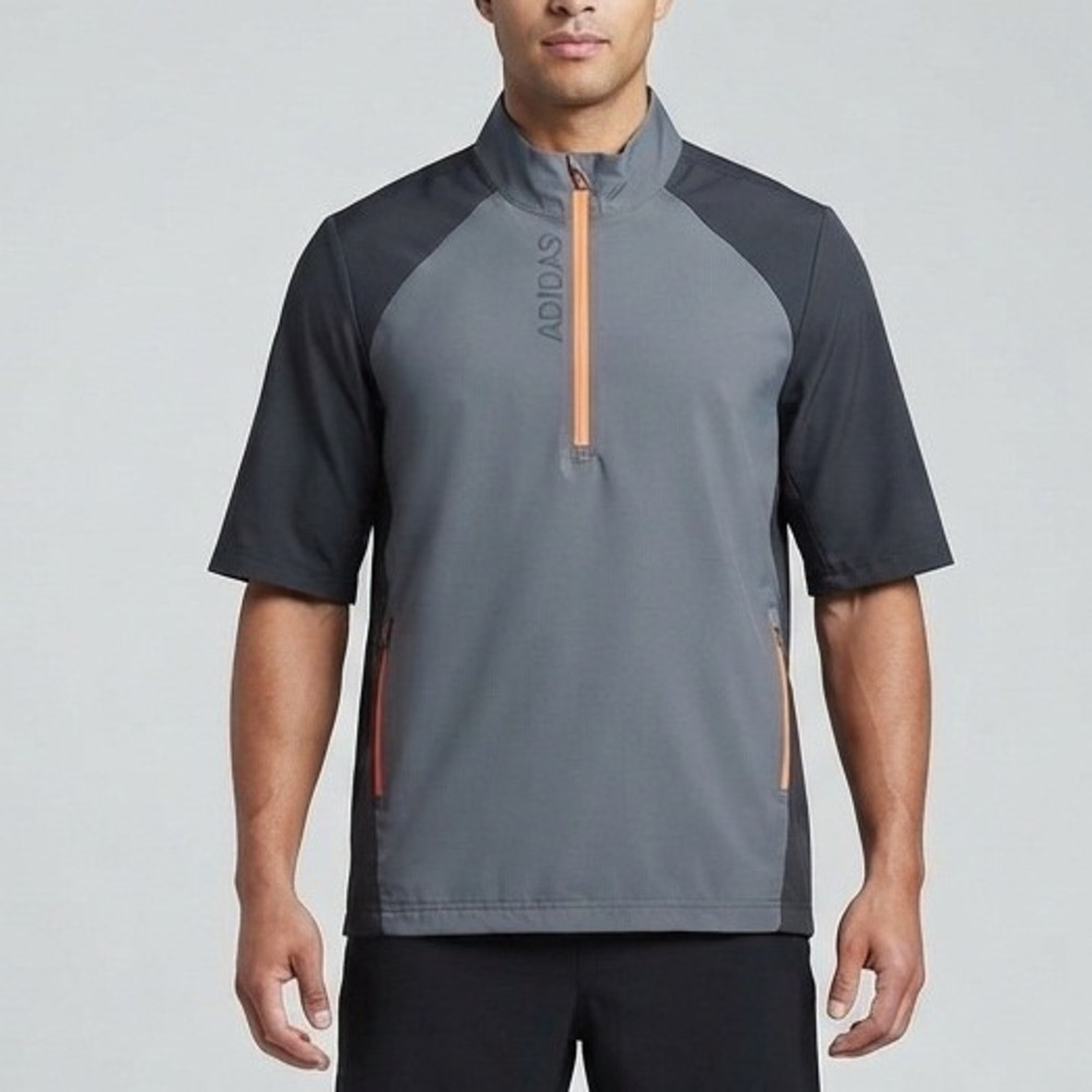 Adidas PROV SS Jacket Mens 2XL Grey Black Orange Quarter Zip Short Sleeve HF9181